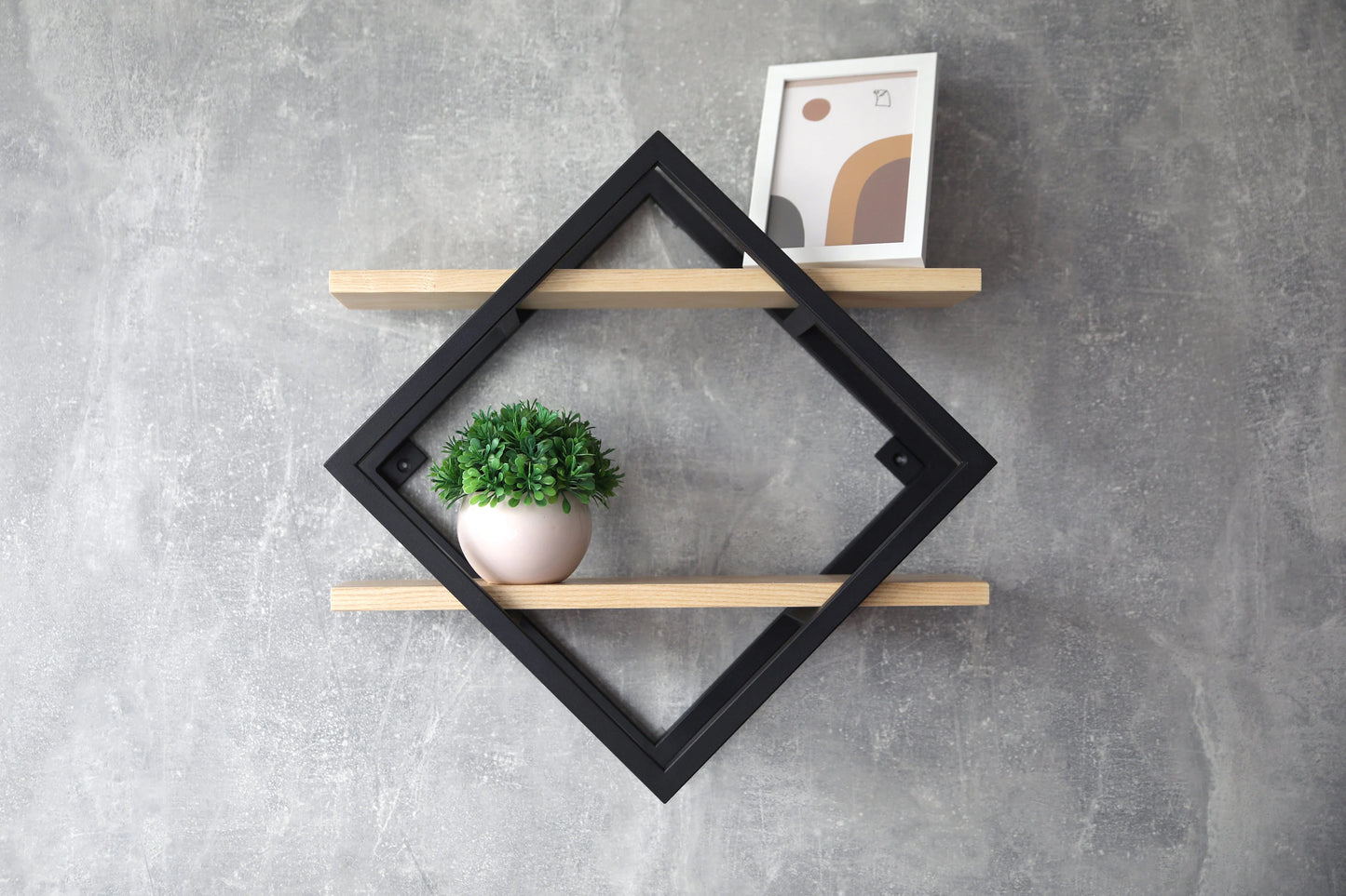 New Modern Diamond Wood Wall shelf ,Contrast colours wall decor , space saving rack floating decoration shelf, small plant shelf, 2 layer wall decor wooden shelf