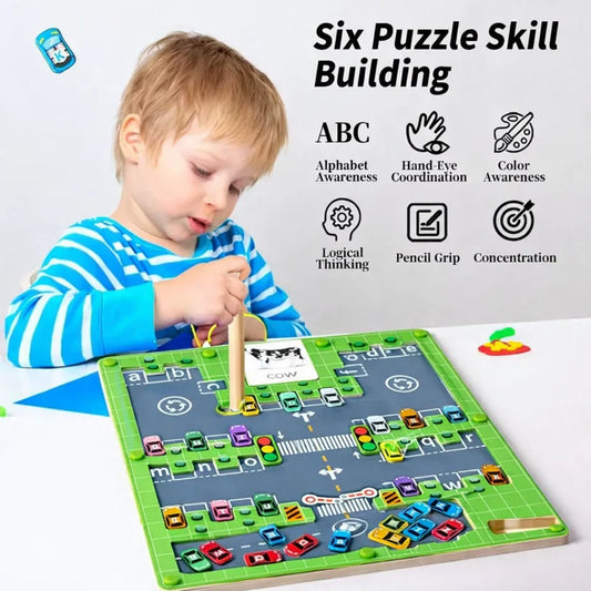 Kids Montessori Alphabet Parking Maze Magnetic Board