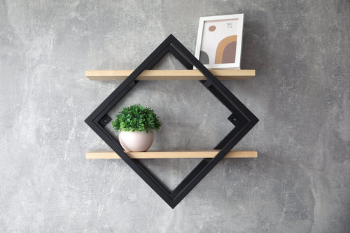 New Modern Diamond Wood Wall shelf ,Contrast colours wall decor , space saving rack floating decoration shelf, small plant shelf, 2 layer wall decor wooden shelf